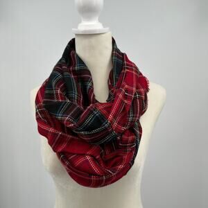 J.Jill Scarf WMNS Red Black Multi Mixed Plaid Tartan Infinity Winter Holiday